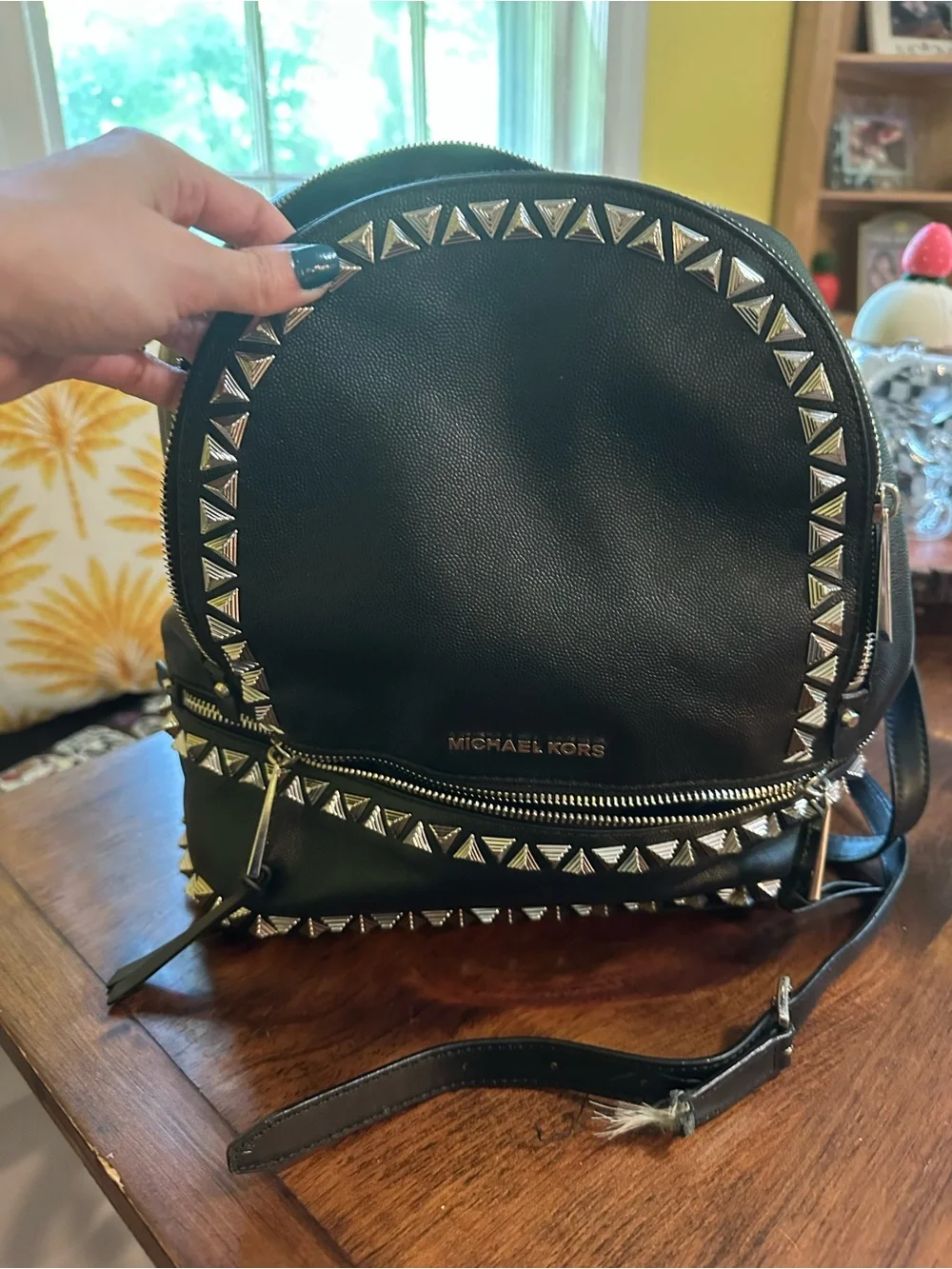 Michael Kors Black Leather Stud-Trim Backpack